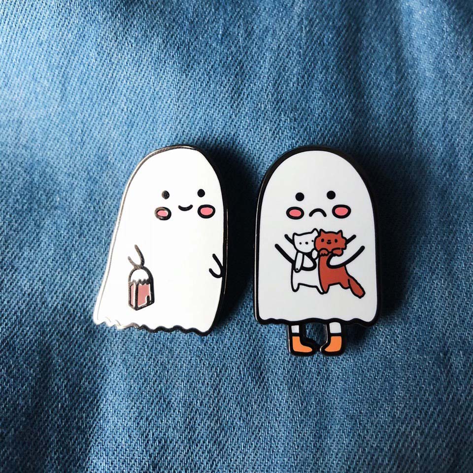 Sad & Happy Ghost Hard Enamel Pin