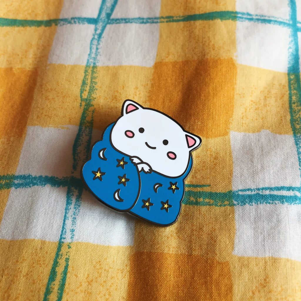 Mochi Cat in a Blanket Enamel Pin