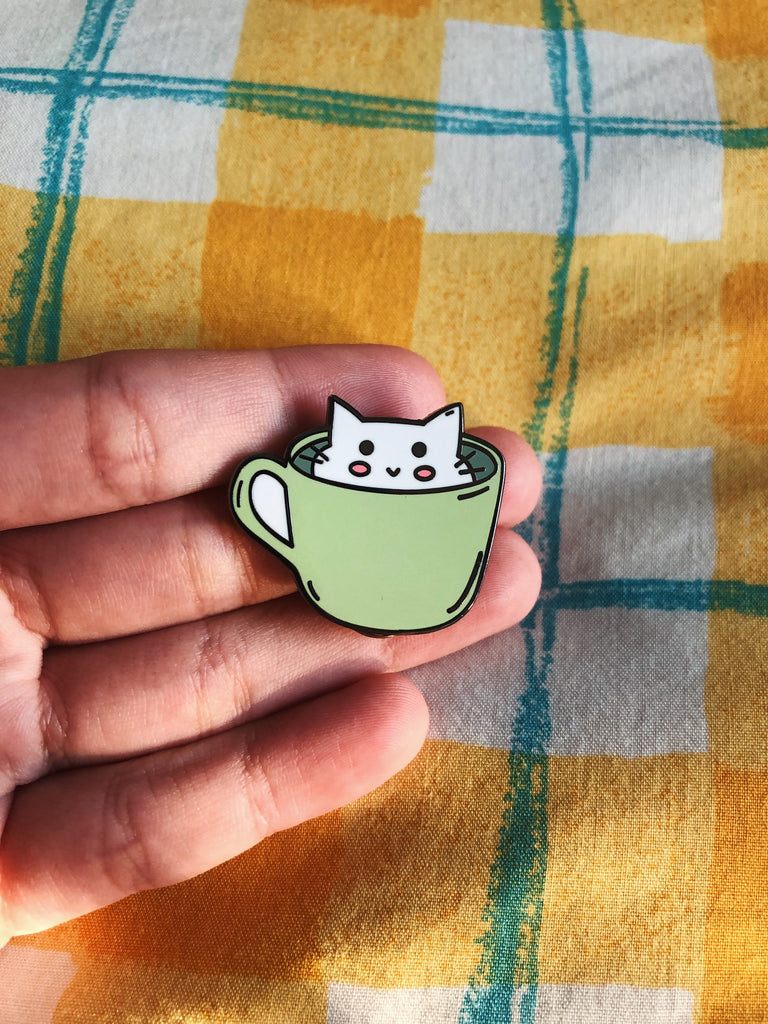 Kitty Cat in a Cup Enamel Pin
