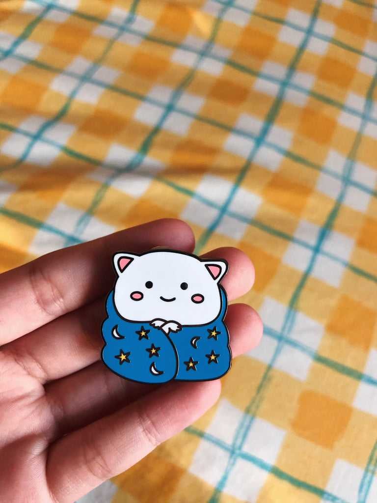 Mochi Cat in a Blanket Enamel Pin