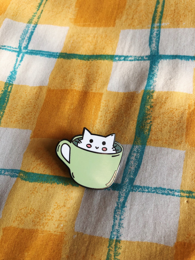 Kitty Cat in a Cup Enamel Pin