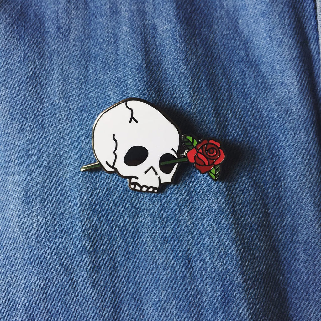 Skull with Rose Enamel Pin