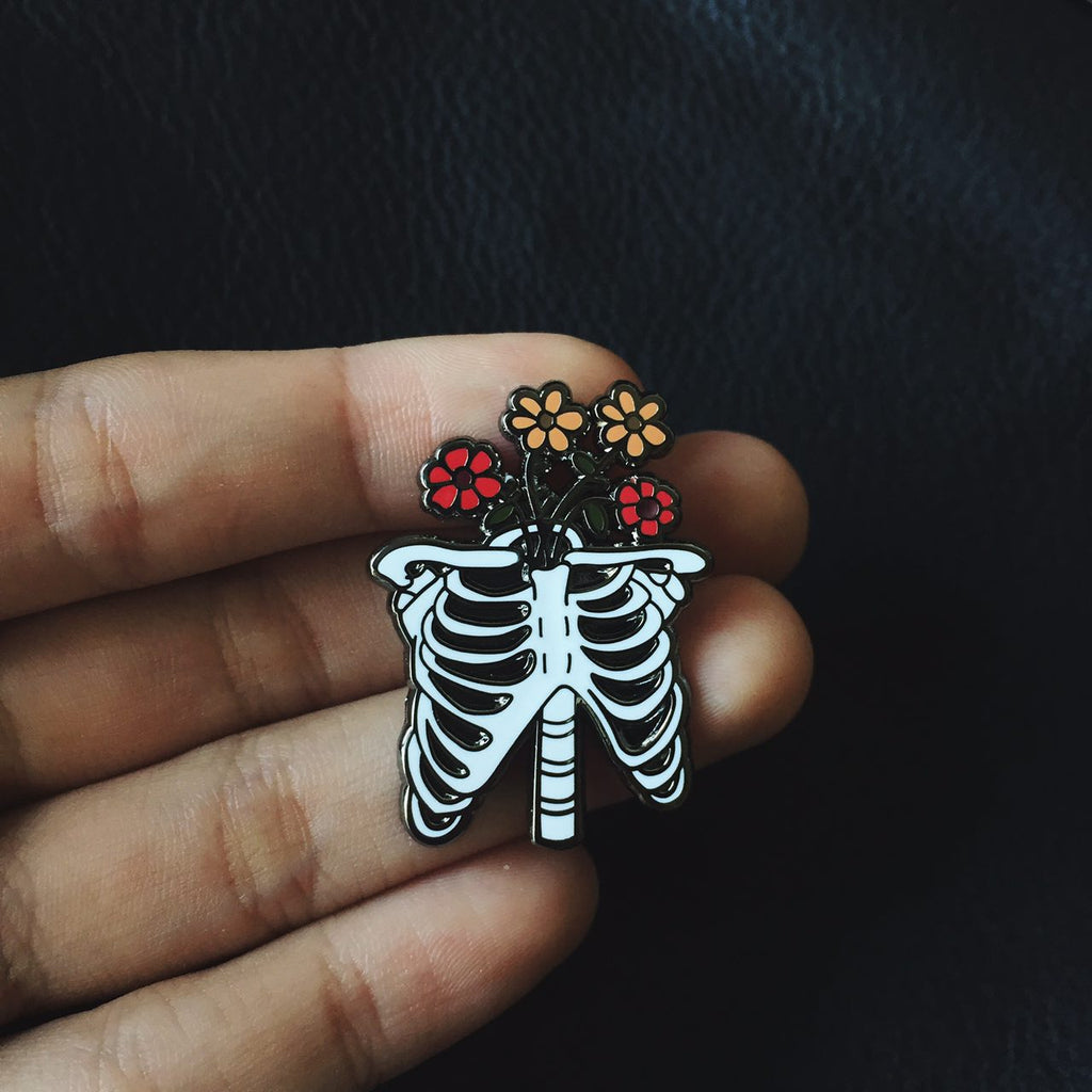 Ribs with Flowers Hard Enamel Pin
