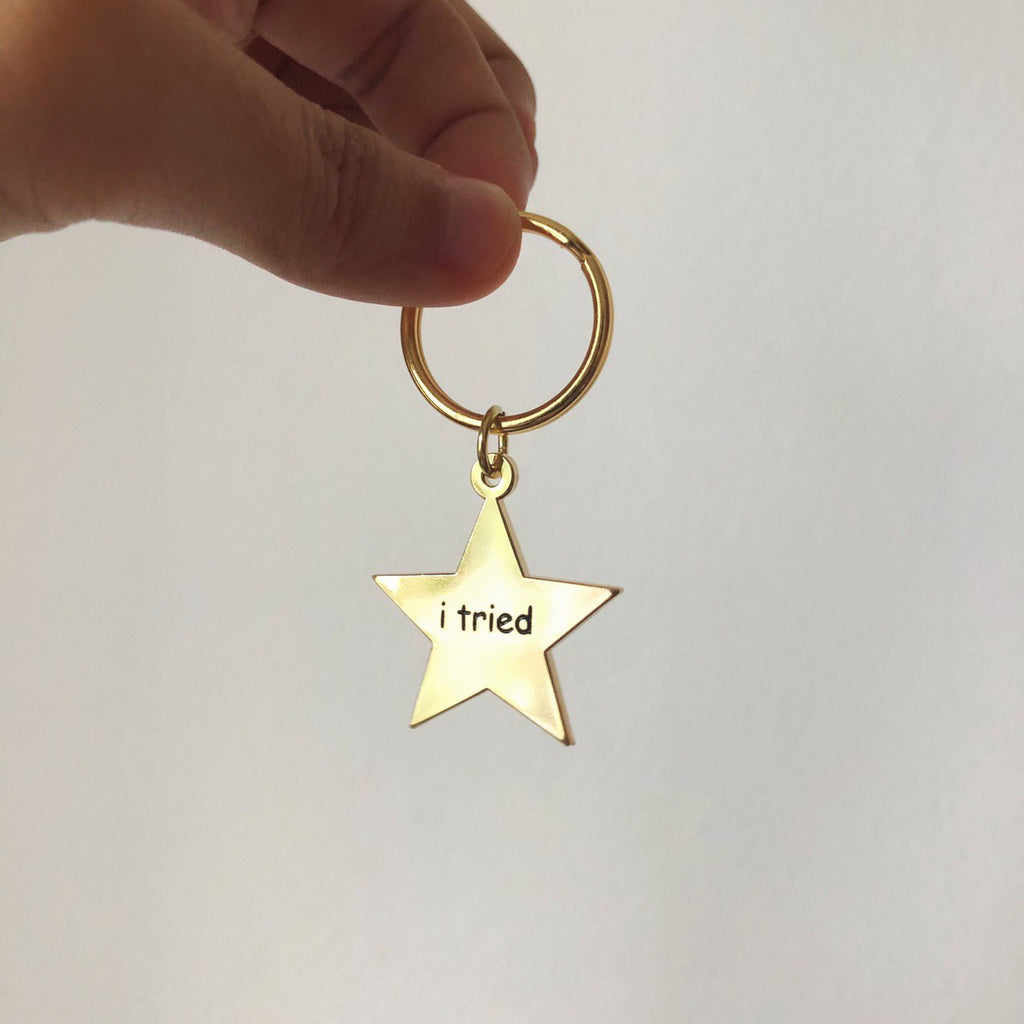 "I tried" Gold Star Keychain